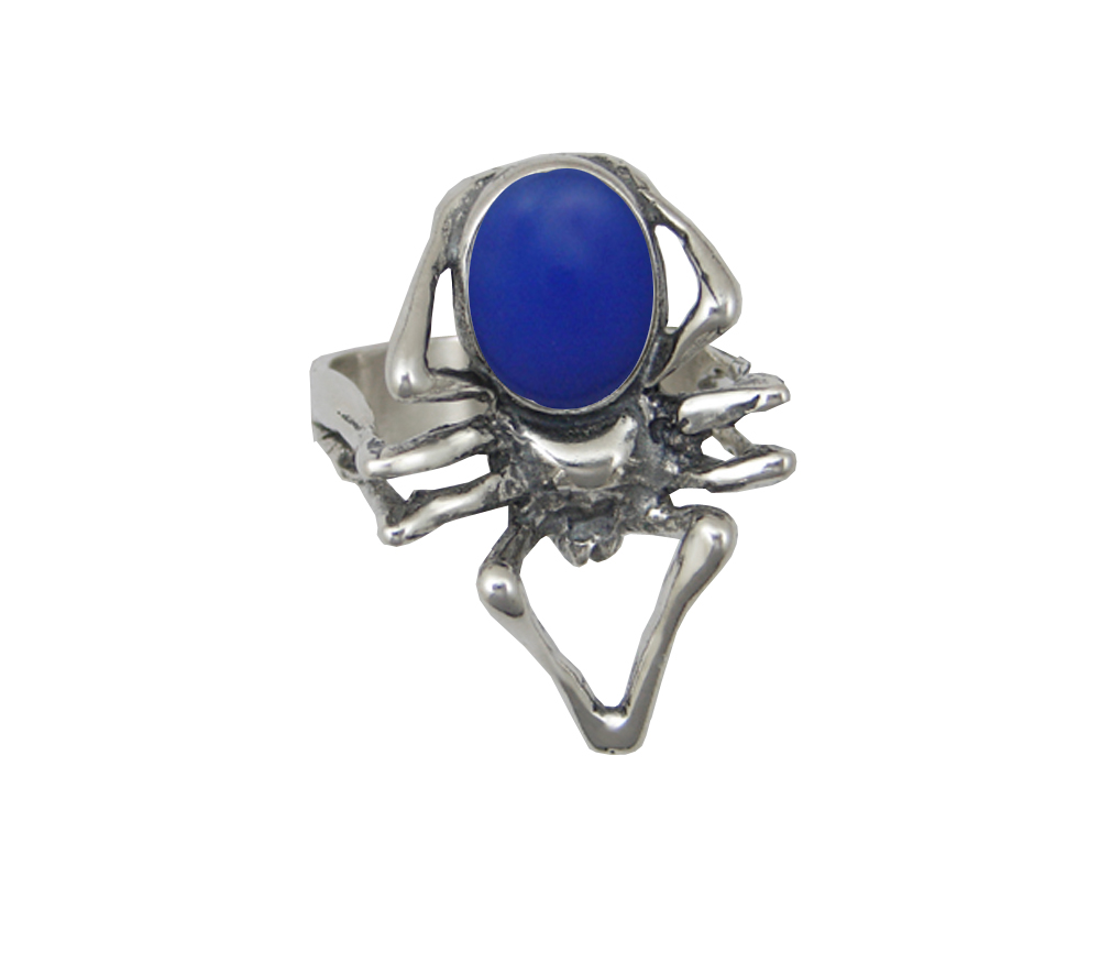 Sterling Silver Big Spider Ring With Blue Onyx Size 10